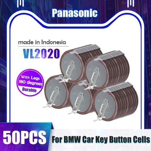 50PCS Panasonic VL2020 VL 2020 3V Rechargeable Lithium Battery With Legs 180 degrees For BMW Remote Car Key Button Cell Battery