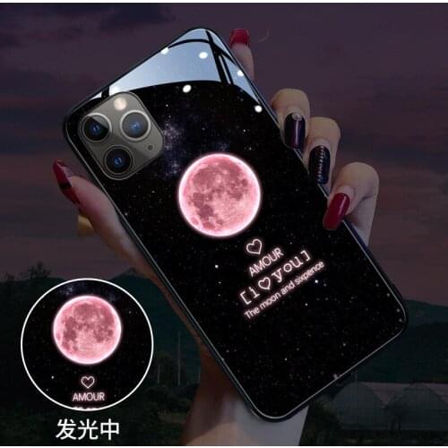 Pink Moon Tempered Glass Case For iPhone 11 12 Pro Max Case Flash LED Cover For iPhone 7 8 Plus X Xr Xs Max SE 2020 12 Mini Case