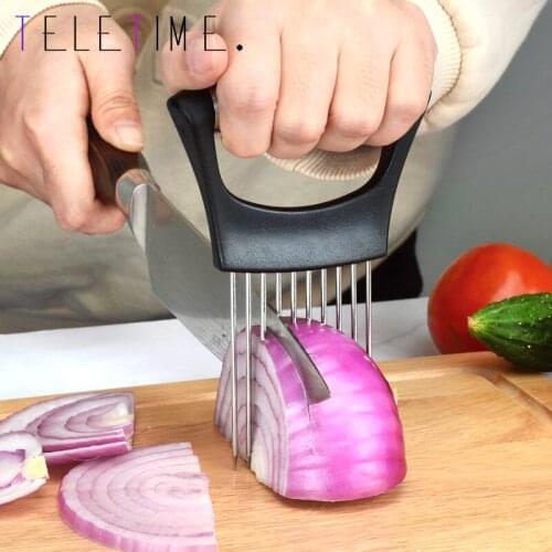 1PCS Onion Cutter Holder Vegetable Slicer Cutting Tools Stainless Steel Meat Fork Potato Tomato Cut Holder Kitchen Tools Gadgets