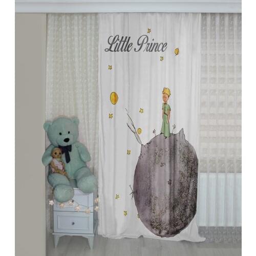 Little Prince Patterned Background Curtain velvet curtain kids room drape Yellow World Stars