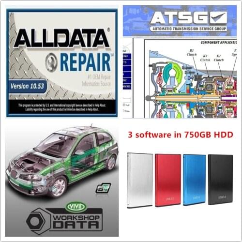 2021 hot alldata 10.53 with Vivid workshop 10.2 with ATSG 2017 auto repair software 750gb hdd all data for car trucks software