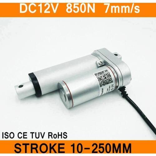 Linear Actuator 12V DC Motor 850N 7mm/s Stroke 10-250mm Linear Motion Controller IP54 Aluminum Alloy Waterproof CE RoHS ISO