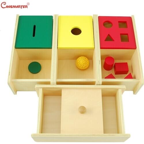 Montessori Sensory Sets Imbucare Box With Flip Lid Educational Toys Geometrics Knitted Ball Teaching Toys Wooden Games LT035-S3