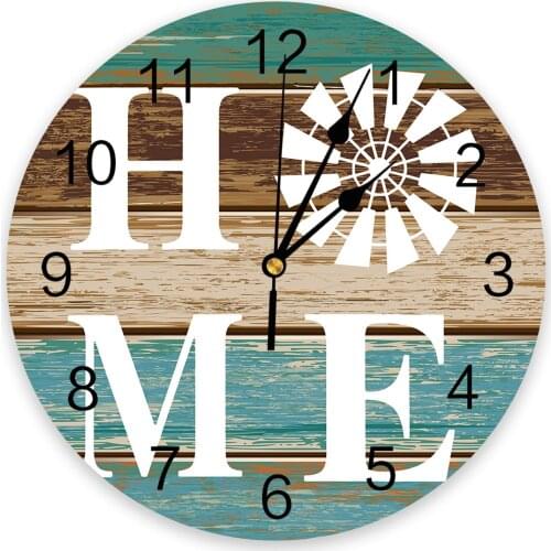 Farm Windmill Turquoise Wood Grain Home Wall Clock Modern Design Hanging Watch for Home Decoration Home Living Room Wall Art