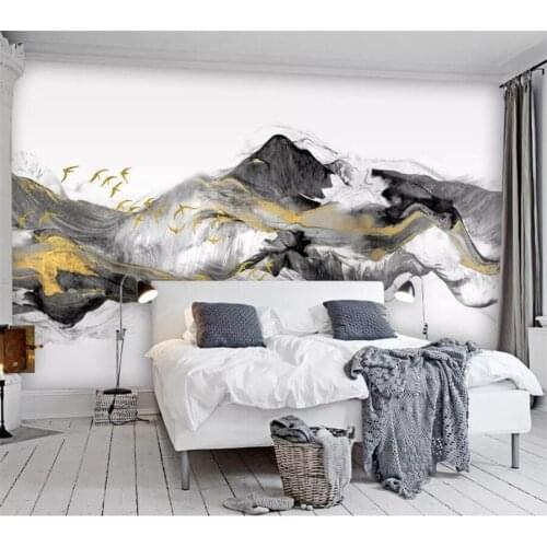 Papel de parede Custom wallpaper 3d Photo Murals Bird New Chinese Abstract Golden Ink landscape restaurant backdrop wall paper