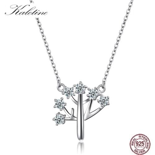 Kaletine Shinee Kpop 925 Sterling Silver Necklace Tree of Life Long Women Necklace Pendants Crystal Boho Jewelry Fashion 2019