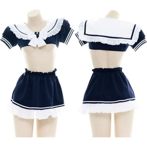 Sexy School Uniform Lolita Girls College Student JK Suit Lace Top Pleated Skirts Mini Girl Sailor Lingerie Anime Cosplay Costume