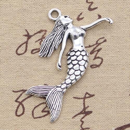 2pcs Charms Dancing Mermaid 57x53mm Antique Silver Color Plated Pendants Making DIY Handmade Tibetan Finding Jewelry