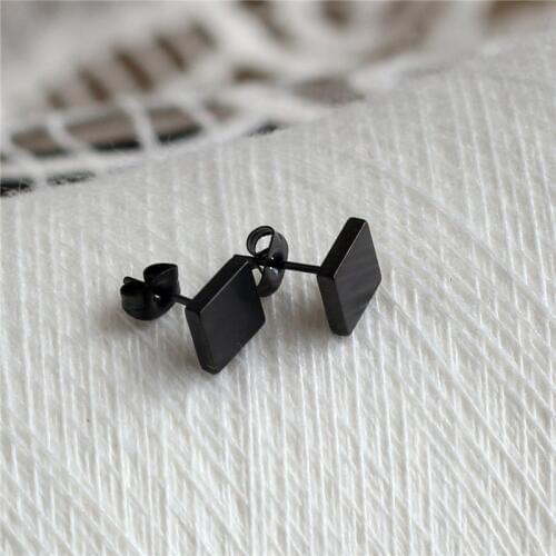 316l Stainless Steel Black Brief 8mm Square Stud Earrings For Men Women Anti-Allergy No Easy Fade