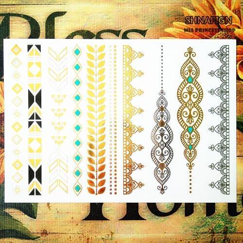 SHNAPIGN 24 style Temporary Tatoo Body Art,leaf Hoist chain Golden Designs,Flash Tattoo Sticker Keep 3-5 days Waterproof 21*15cm