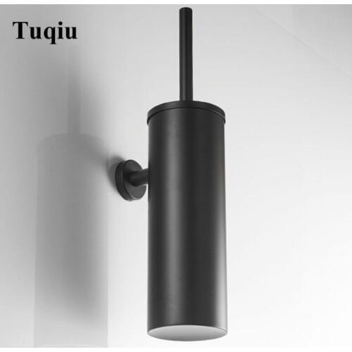 Vidric Modern Matte Black Toilet Brush Holder Bathroom Wall Mounted 304 Stainless Steel Toilet Brush Rack Round Base