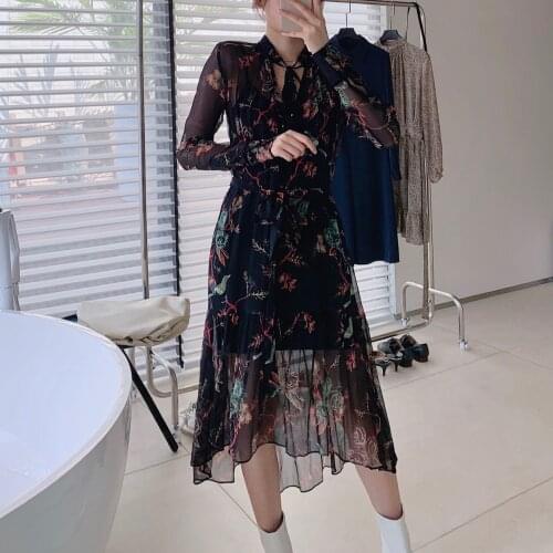 High Quality 100% Silk Flower Print Fashion Dress for Women