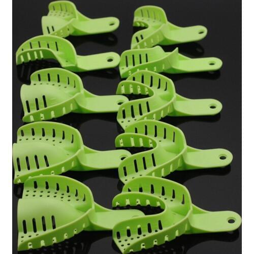 100 Pcs/10Sets Dental Impression Trays Autoclavable Plastic Green Central Supply Teeth Holder Durable Dental Tools