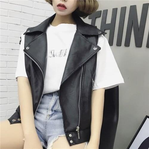 2018 Fashion Women PU Vest Spring Autumn Leather Vests Waistcoat Female Sleeveless Coat Motorcycle Jacket Short Outwear AB877