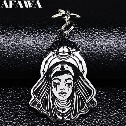 2021 Fashion Witch Stainless Steel Keychain Women/Men Black Enamel Big Keyring Jewelry acero inoxidable joyeria mujer K3230S02