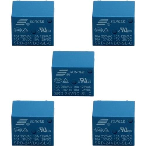 5Pcs 5 Pins SRD-24VDC-SL-C SRD-24VDC-SL-C PCB 24V DC Coil Power Relay