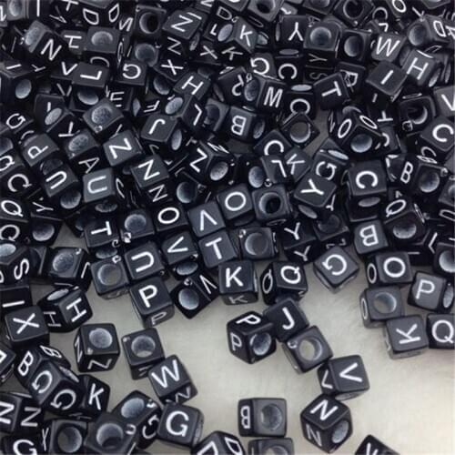 50/100pcs pcs Black Assorted Neon Color Alphabet Letter Cube Beads 6X6mm
