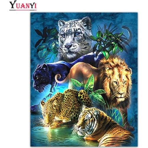 5D Diamond Painting Tiger DIY Diamond Mosaic Full Square Decor Home Lion Leopard Full Round Diamond Embroidery Animals