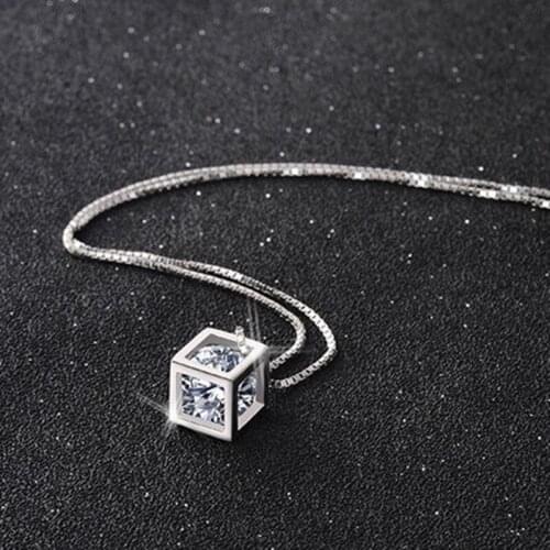 925 Sterling Silver Fashion Jewelry 18 inches Square Shiny AAA Zircon Pendant Necklace For Women Wedding Birthday Gifts
