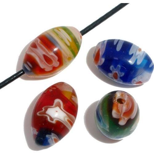 DoreenBeads 50 Mixed Millefiori Glass Lampwork Oval Spacer Beads European Charm Style For Bracelet & Necklace 13x8mm(Small Hole)