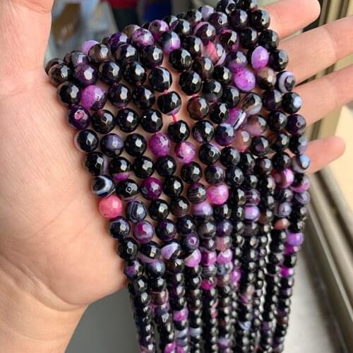 Faceted Rose Crystal Agat Stone Beads Natural Loose Gem Bead for Jewelry Making DIY Bracelet Necklace Accessory 15'' 6/8/10/12mm