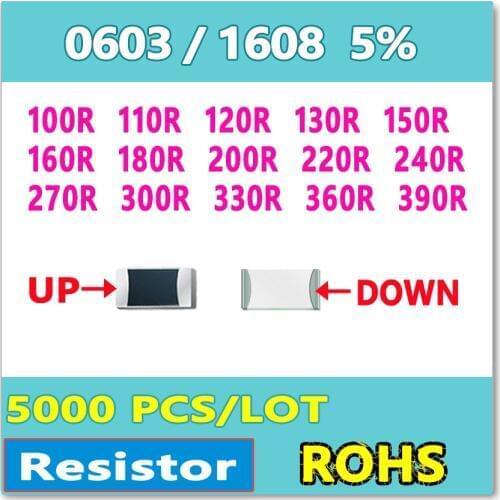 JASNPROSMA 0603 J 5% 5000pcs 100R 110R 120R 130R 150R 160R 180R 200R 220R 240R 270R 300R 330R 360R 390R smd 1608 OHM Resistor