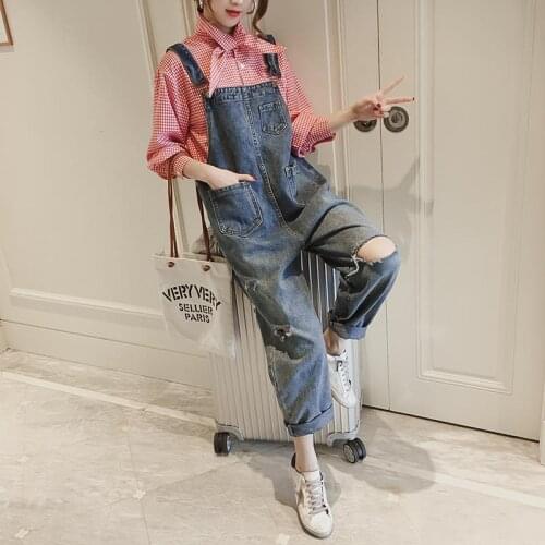 Plus Size Overalls Womens Spring and Autumn 2021 New Korean Version of Thin Loose Nine-point Suspenders Straight Mother Jeans