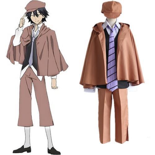 Anime Bungo Stray Dogs Detective Ranpo Edogawa Cosplay Costumes Vest & Cloak & Pants & Tie & Hat Uniform Suit Outfit