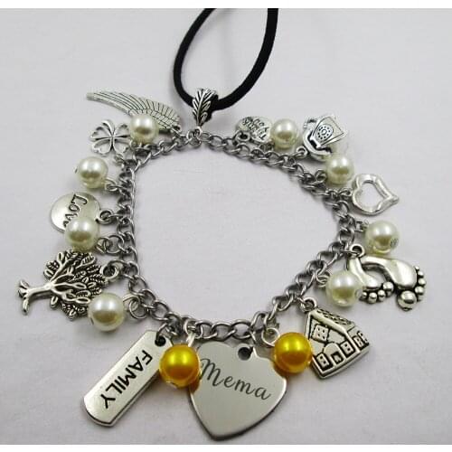 Mema family theme home love leather stainless steel chain rearview mirror christmas tree decoration Bag ornaments