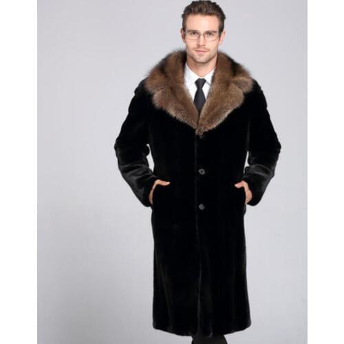 Autumn faux mink leather jacket mens winter thicken warm fur leather coat men loose jackets Single-breasted long clothes black