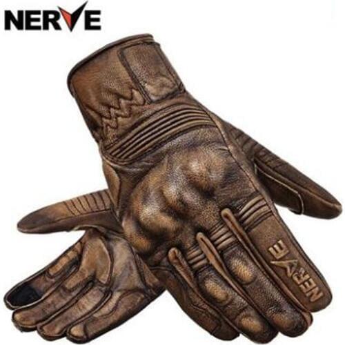New Men Cowhide Nerve Real Leather Motorcycle Gloves Waterproof Full Finger Moto Riding gloves can Touch screen