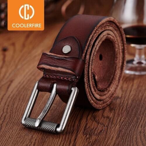 Men Belt Top Quality Genuine Leather Belts for men Vintage Pin Buckle full Grain Jeans Strap LD015
