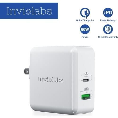 Dual ports USB C Type C Wall Charger with 60W Power Delivery,FastPort DUO 60, LED Indicator for iPhone,iPad etc