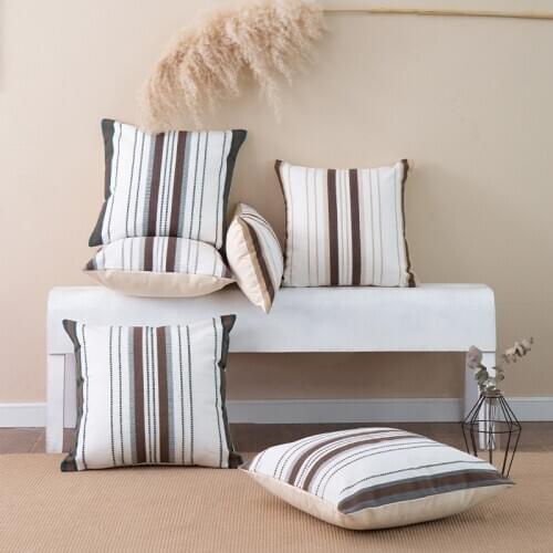 Stripe Cushion cover Brown pillow cover Cotton Woven Yellow Dark Green Netural decoration for Sofa Bed 45x45cm/30x50cm/50x50cm