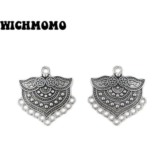 New 6pieces/bag 29*28mm Retro Zinc Alloy Hearts Feathers Leaves Connector Charms Linker for DIY Earrings Jewelry Accessories