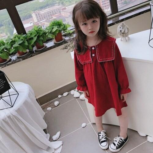 Girls' College Style Long-Sleeve Dress Autumn New Style Childrens Cotton Casual Loose Princess Dresses WTA26