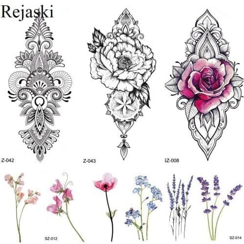 Rejaski Beauty Makeup Temporary Tattoo Sticker Women Body Art Arm Sleeve Henna Totem Fake Tatoos Flower Girls Mehndi Lace Tattoo