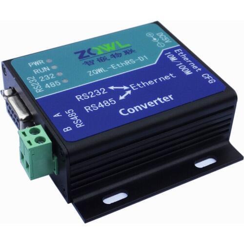 Serial Device Server RS232 + RS485 to Ethernet Converter, Modbus RTU to Modbus TCP