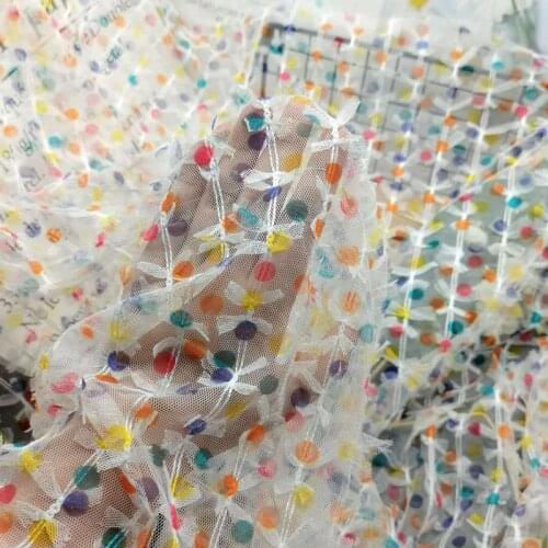 Candy Color Printing Polka Dot Mesh Lace Fabric For Girls' Tulle Dress Wedding Garment Sewing Decorative Net Bowknot Fabric