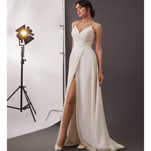 Deep V-neck Sexy Bridal Wedding Dress 2021 Robe Boheme Glitter Tulle New Mariage Wedding Gowns Vestidos Boho Wedding Dresses