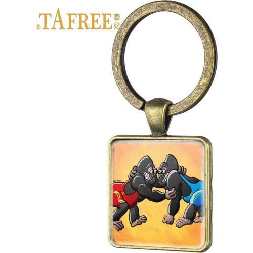 TAFREE Vintage Wrestling square keychain sport loves Fans souvenir Simple Wrestling art photo keyring jewelry WR66