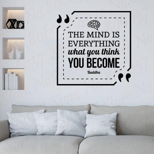 Inspirational Wall Stickers Mind Is Everything Buddha Quote Vinyl Wall Decal Living Room School Classroom Decoration WL2034
