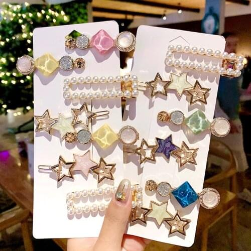 3pcs Set For Women Girls Elegant Pearl Crystal Hairpins Geometric Hair Clip Barrettes New Fashion Hair Accessories Hair Ornament