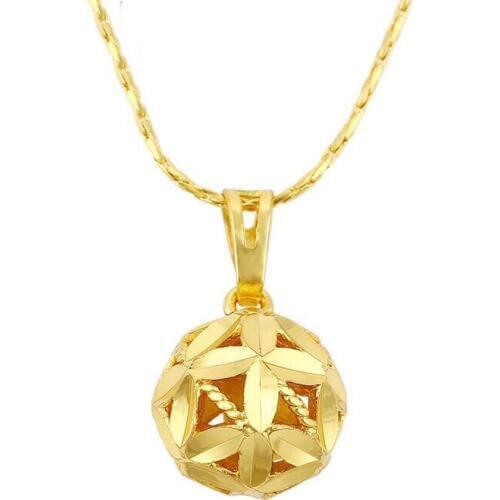 MxGxFam Ball Pendants Necklace For Women Fashion Jewelry 24 k Pure Gold Color 45 cm Snake Chain