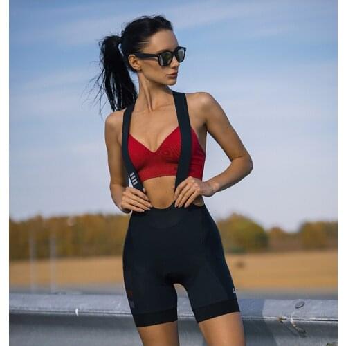 Santic Women Cycling Bib Shorts 1/3 Shockproof Italy high density pad Pro Lady Bib Shorts Woman Bib Shorts Breathable