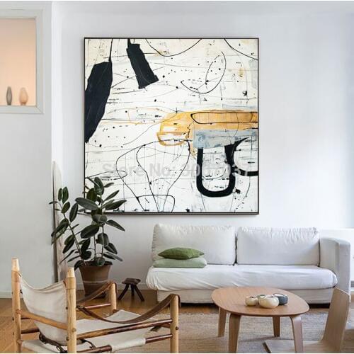 100% hand painted Modern Canvas Painting black line abstract Oil Painting Modern Wall Arts and painting Living Room Decor