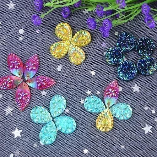100Pcs All Sizes Resin Rhinestone Button Crystal Multicolor Teardrop Petal Sew On Flatback Beads 2 Holes Diy Clothes Dress Bags