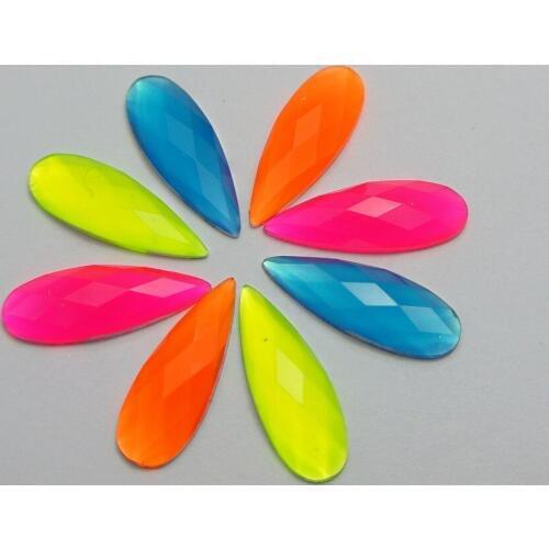 100 Mixed Neon Color Flatback Acrylic Long Teardrop Rhinestone Gems 8X22mm No Hole