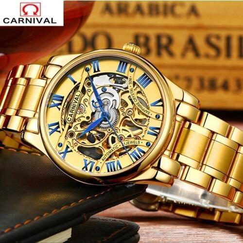 2018 Carnival Luxury Brand Sapphire Waterproof Automatic Mechanical Watch hollow out full steel Mens Watches military tourbillon