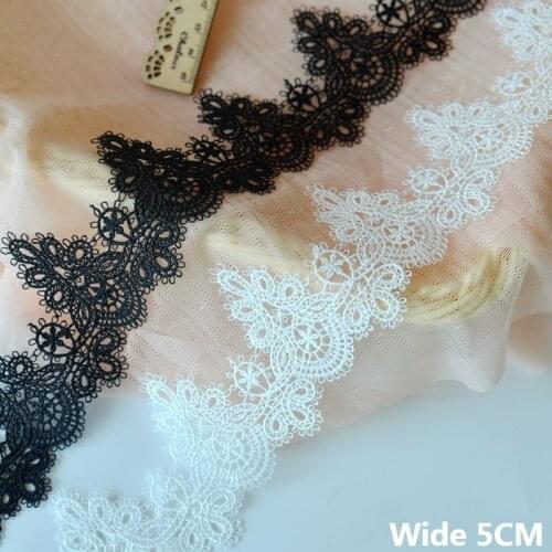 5CM Wide Exquisite White Black Cotton Embroidery Lace Material Dress Collar Neckline Trim Fringe Ribbon DIY Apparel Sewing Decor
